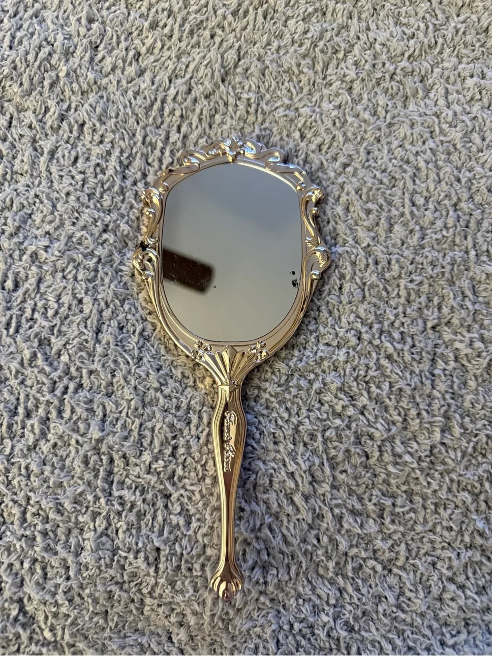 Gold Hand Mirror with Pink Strawberry Accent